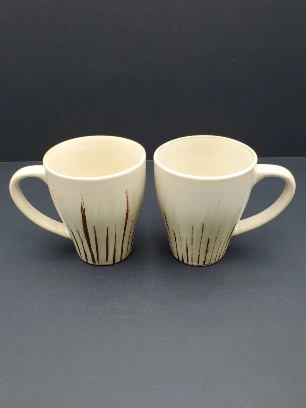 Pier 1 Sanctuary Mugs Tan Stoneware Mugs with Brown Lines
